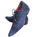 Sapato Masculino Italiano Em Couro Oxford - Azul - Bleu Nobuck
