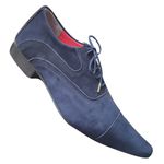 Sapato Masculino Italiano Em Couro Oxford - Azul - Bleu Nobuck