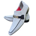Sapato Masculino Italiano Em Couro Social Executivo - Branco - White Blue Strips