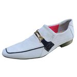 Sapato Masculino Italiano Em Couro Social Executivo - Branco - White Blue Strips