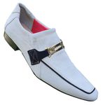 Sapato Masculino Italiano Em Couro Social Executivo - Branco - White Blue Strips