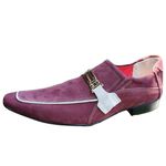 Sapato Masculino Italiano Em Couro Social Executivo Em Camurça - Vinho - Wine White Strips