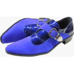 Sapato Masculino Em Couro Social Executivo Azul Envernizado e Camurça - Paris Collection