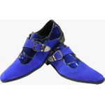 Sapato Masculino Em Couro Social Executivo Azul Envernizado e Camurça - Paris Collection