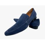 Mocassim Masculino Italiano Em Couro Azul Camurça Ref: D722