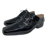 Sapato Masculino Italiano Em Couro Preto Executivo Croco Verniz Ref: D622