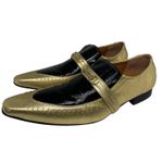 Sapato Masculino Italiano Em Couro Social Ouro Glitter D641