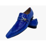 Sapato Masculino Italiano Em Couro Social Azul Croco Ref: D823