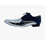 Sapato Masculino Italiano Em Couro Social Azul Glitter Ref: D835