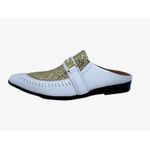 Babuche Masculino Em Couro Social Branco Dourado Glitter Ref: BB1095