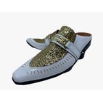 Babuche Masculino Em Couro Social Branco Dourado Glitter Ref: BB1095