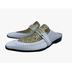 Babuche Masculino Em Couro Social Branco Dourado Glitter Ref: BB1095