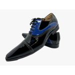 Sapato Masculino Italiano Em Couro Preto Com Azul Envernizado Ref: D858