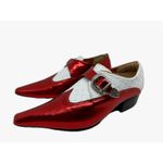 Sapato Masculino Italiano Em Couro Vermelho Bico Fino Ref: D871