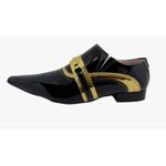 Sapato Masculino Italiano Em Couro Preto e Dourado Ref: D897