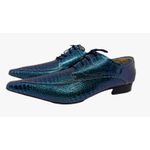 Sapato Masculino Italiano Em Couro Azul Réptil Bico Fino Ref: D920