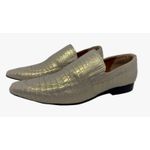 Sapato Masculino Italiano Em Couro Dourado Réptil Mocassim Ref: D933