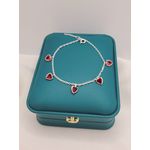 Pulseira Em Prata 925 De Corações Com Zircônias Vermelhas