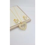 Conjunto De Coração Grande Com Zircônias Banhado à Ouro