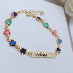 Pulseira Personalizada Infantil Banhada a Ouro Corações