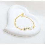 Pulseira Personalizada Infantil Banhada a Ouro Com Detalhe De Coração No Ródio Branco 