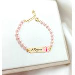Pulseira Personalizável Infantil Banhada a Ouro De Borboleta Com Pérolas Rosa
