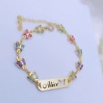 Pulseira Personalizada Infantil Chapinha e Borboletas Banhada a Ouro