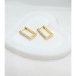 Brinco Argola Quadrada Com Um Lado Cravejado Banhada a Ouro