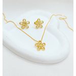 Conjunto De Flores Com Zircônias Banhado à Ouro