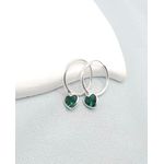 Brinco Argola Fio Redondo 17mm + Ponto De Luz CoraÇÃo Verde Em Prata 925