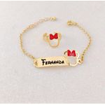 Conjunto Infantil Personalizado Pulseira e Anel Banhado a Ouro