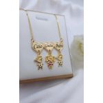 Colar Três Corações Personalizados e Pingentes De Filhos Banhado a Ouro