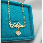 Colar Personalizado Elo Portugues e Detalhe De Coração Cravejado Banhada a Ouro