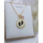 Colar Redondo Personalizável Com Desenho De Pezinho e Pingente De Ponto De Luz Banhado a Ouro