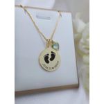 Colar Redondo Personalizável Com Desenho De Pezinho e Pingente De Ponto De Luz Banhado a Ouro