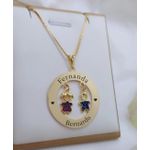 Colar Mandala Com Dois Nomes e Pingentes De Filhos Banhado a Ouro