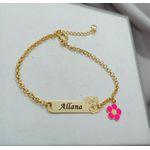 Pulseira Personalizada Infantil Banhada a Ouro Com Pingente Resinado