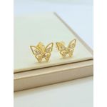 Brinco De Borboleta Com Zircônias Banhado a Ouro Médio