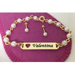 Conjunto Personalizado Pulseira e Brinco Infantil Banhado a Ouro