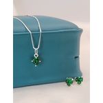 Conjunto Em Prata 925 De Corações Com Zircônias Verde