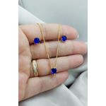 Conjunto Brinco e Gargantilha Ponto De Luz Banhado a Ouro Azul