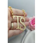 Colar Personalizado Monograma Banhado a Ouro Com Corrente De Elo Portugues 5mm