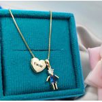 Colar Coração Personalizado Com Pingente De Menino Ou Menina Pedra Banhado a Ouro