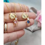 Colar Coração Personalizado Com Pingente De Menino Ou Menina Pedra Banhado a Ouro