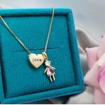 Colar Coração Personalizado Com Pingente De Menino Ou Menina Pedra Banhado a Ouro