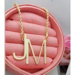 Colar Personalizado Monograma Banhado a Ouro Com Cordão Baiano