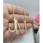 Colar Personalizado Monograma Banhado a Ouro Com Cordão Baiano