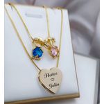 Colar Duplo Coração Personalizado 2 Nomes e Filhos Pedras Banhado a Ouro