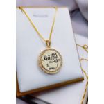 Colar Redondo Personalizado Mãe e Aro Com Pedras Banhado a Ouro 