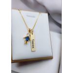 Colar Uma Plaquinha Personalizada e Pingente Menino Pedra Banhado a Ouro